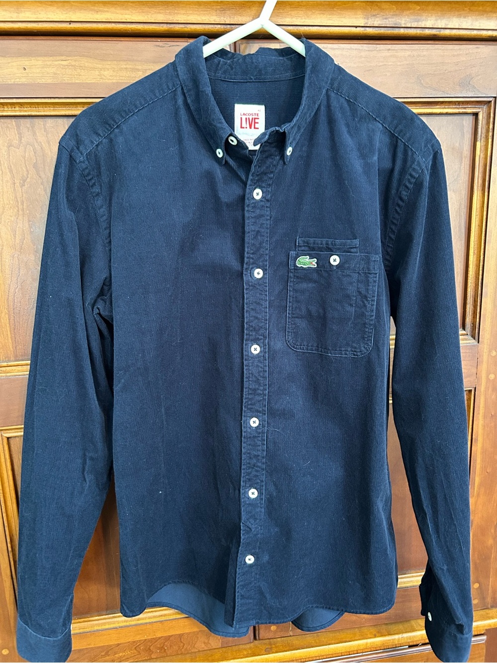Lacoste Men's Navy Button-Down Oxford Shirt with Crocodile Logo Size 16.5